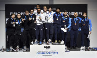 Men's Team Foil Podium (l to r GER, FRA, ITA)